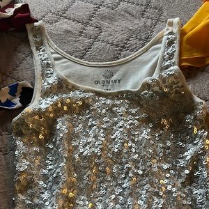 Ladies xs tank sequined front on beige soft cotton tee